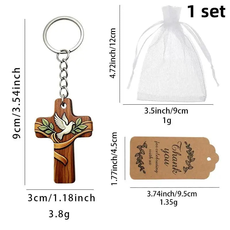 Wood Cross Keychain Dove Print – Baptism & Wedding Gift Set Religious Gift Keychain Richie's A6