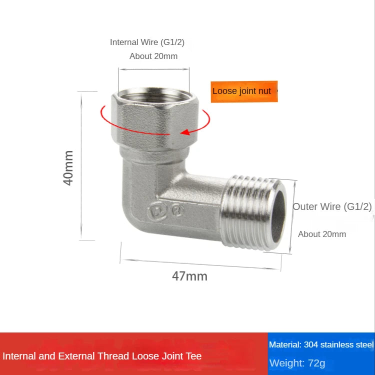 304 Stainless Steel Tee Swivel Pipe Fitting & Water Splitter 1/2" Pipe Tee Fitting Richie's 1