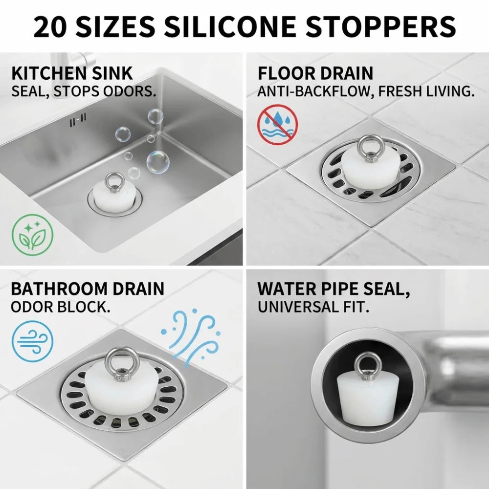 Tapered Silicone Stopper with Steel D-Ring | Universal Tube Plug Silicone Drain Stopper Richie's