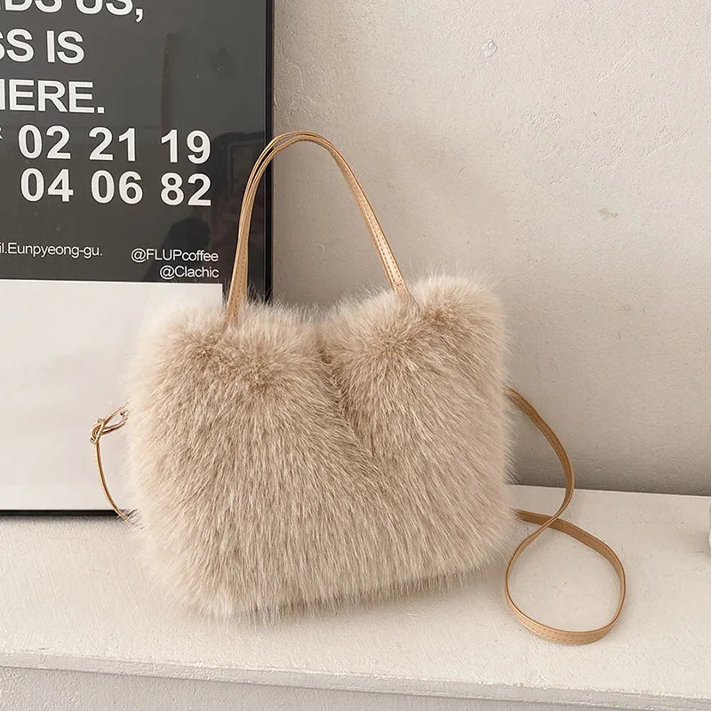 Women's Faux Fur Crossbody Bag – Detachable Strap & Buckle Faux Fur Crossbody Bag Richie's khaki 1pc