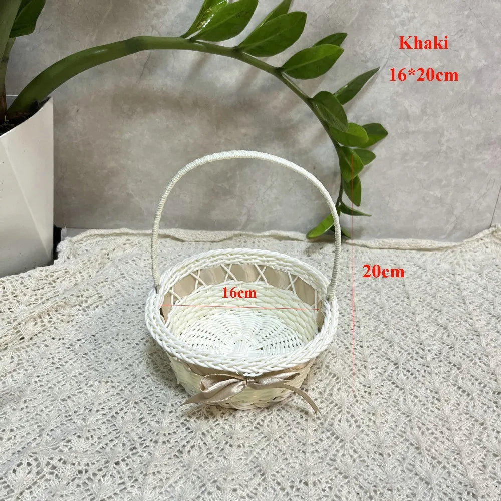 Handwoven Imitation Rattan Storage Basket with Handle – 8 Styles Woven Storage Basket Richie's Khaki