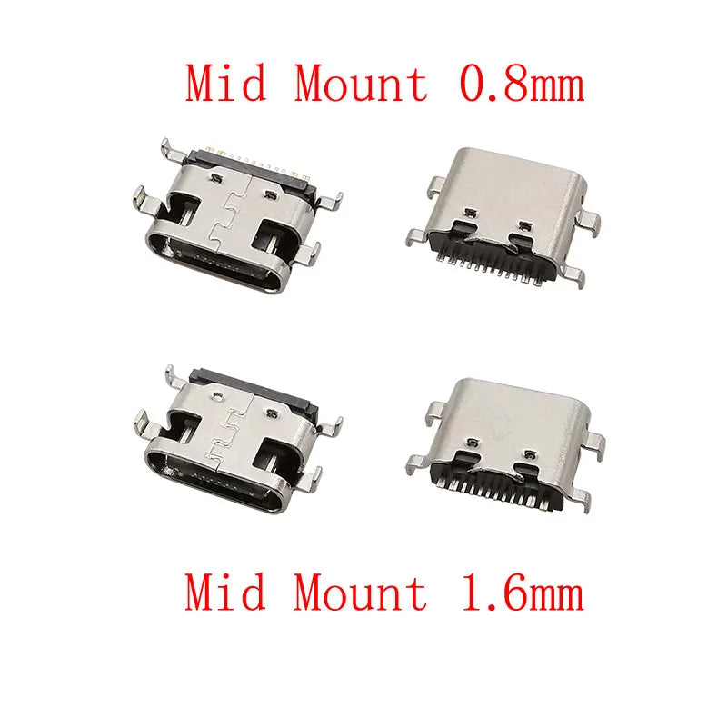 10Pcs USB 3.1 Type-C Female 16-Pin Mid Mount Solder Connector PCB Solder Connector Richie's