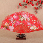 Elegant Foldable Lace Hand Fan – Floral Vintage Dance Party Decorative Hand Fan Richie's Red