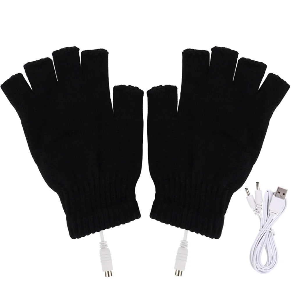 USB Heated Fingerless Gloves 5V Winter Warm Unisex Heated Winter Gloves Richie's black