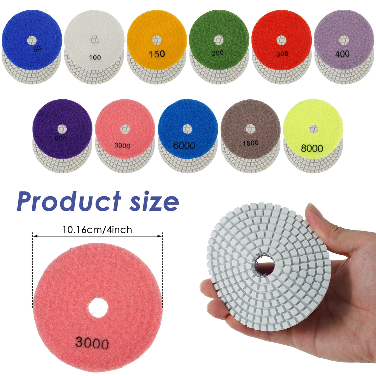 4" Diamond Polishing Pads Kit 10-16 Pcs Wet/Dry for Granite Diamond Polishing Pads Richie's