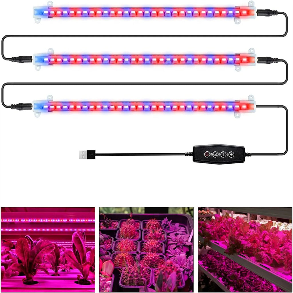 Full Spectrum LED Grow Light Bar – 5V Dimmable Indoor Plant Lamp LED Grow Light Richie's 3Heads Red Blue USB No plug