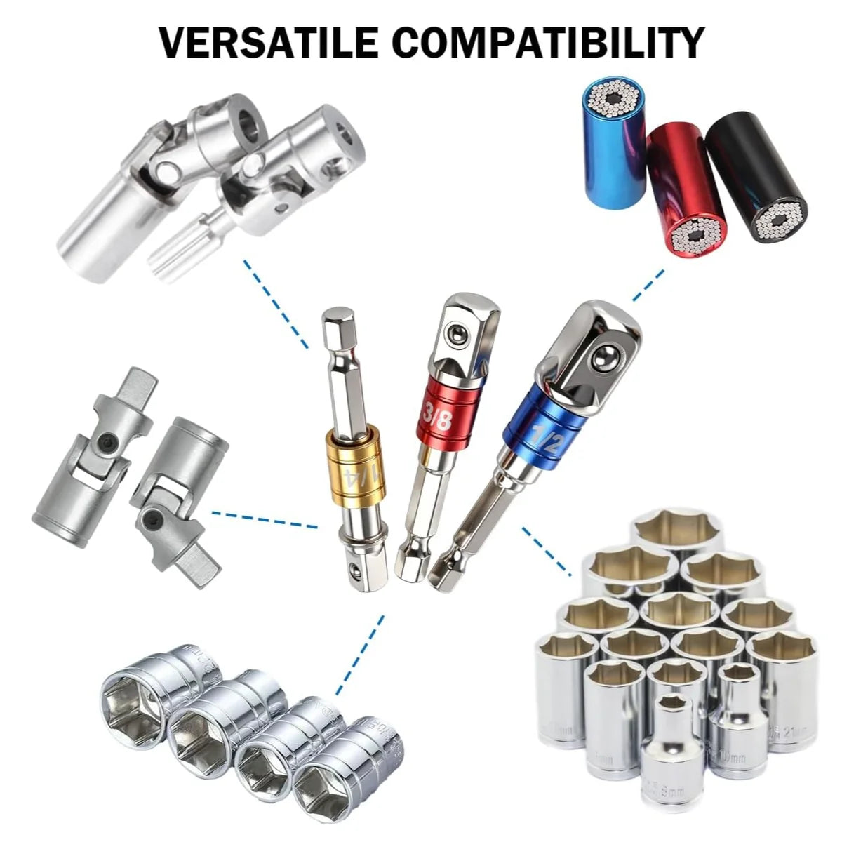 3-Piece Impact Socket Adapter Set – 1/4, 3/8 & 1/2" Hex Shank Socket Adapter Set Richie's