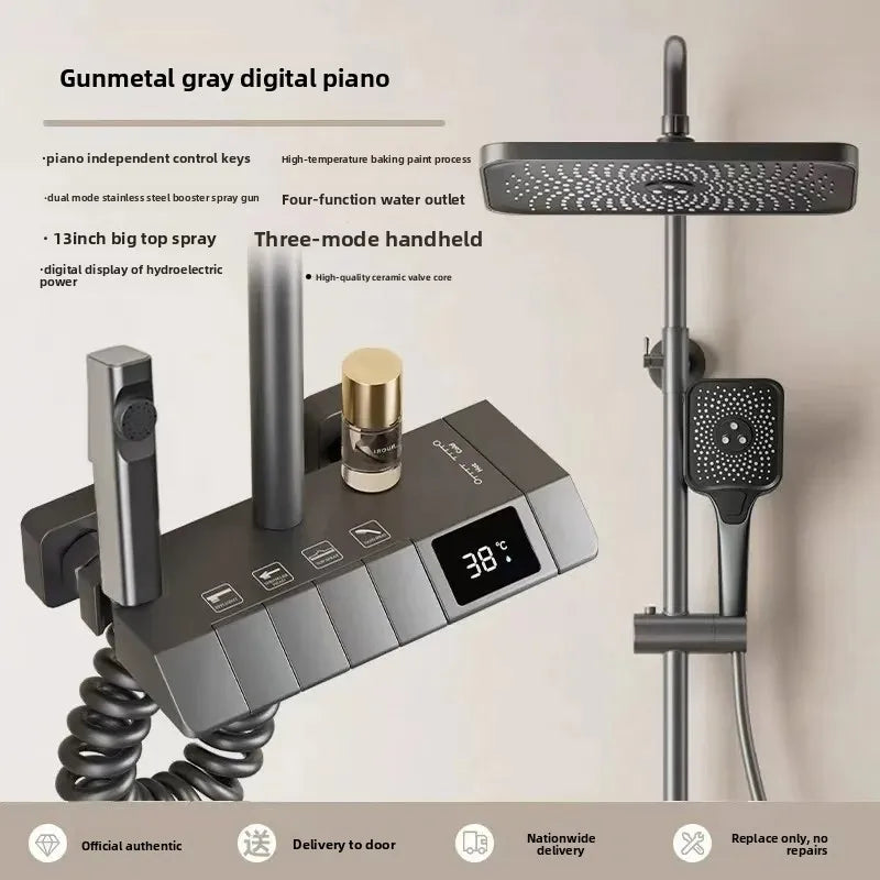 Gun Gray Brass Shower System – Piano Button Pressurized Nozzle Set Shower System Set Richie's copper-4