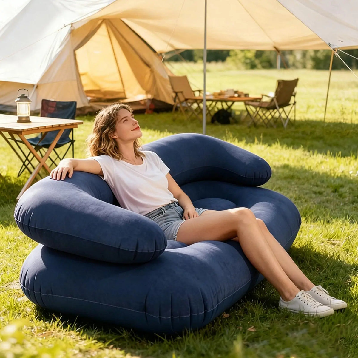 Inflatable Flocked Sofa with Armrest – Portable Air Couch Inflatable Sofa Richie's Default Title