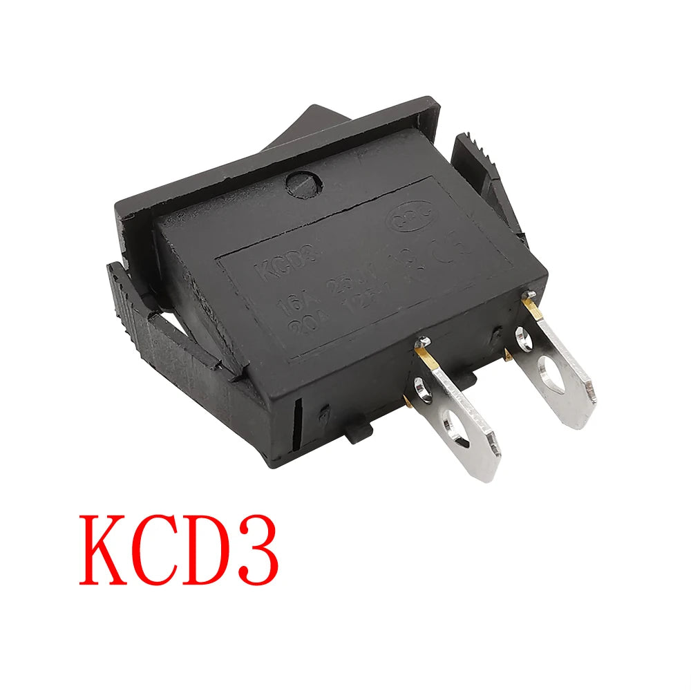 KCD3 Rocker Switch 16A/250V 20A/125V ON-OFF 2-Pin Black Rocker Switch Richie's