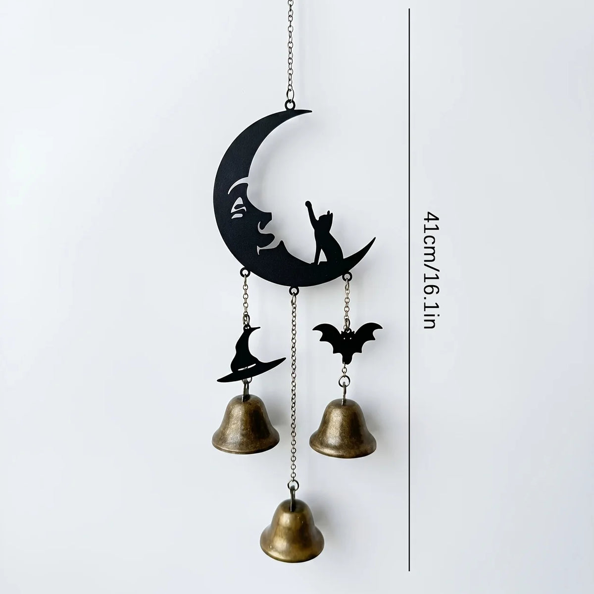 Gothic Moon Cat Metal Wind Chime – Halloween Bat & Witch Hat Décor Gothic Wind Chime Richie's