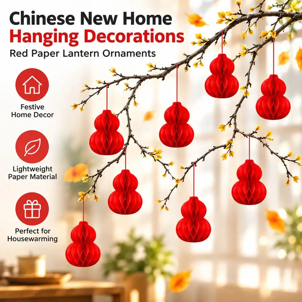 10Pcs Red Paper Lantern Ornaments – Gourd & Round Hanging Decor Hanging Paper Ornaments Richie's