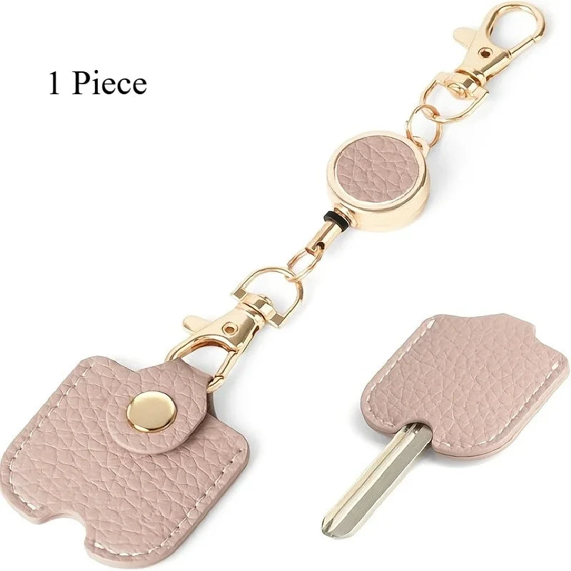 Retractable Faux Leather Keychain for Women | Gold Clasp Retractable Keychain Richie's Pink 1 Piece