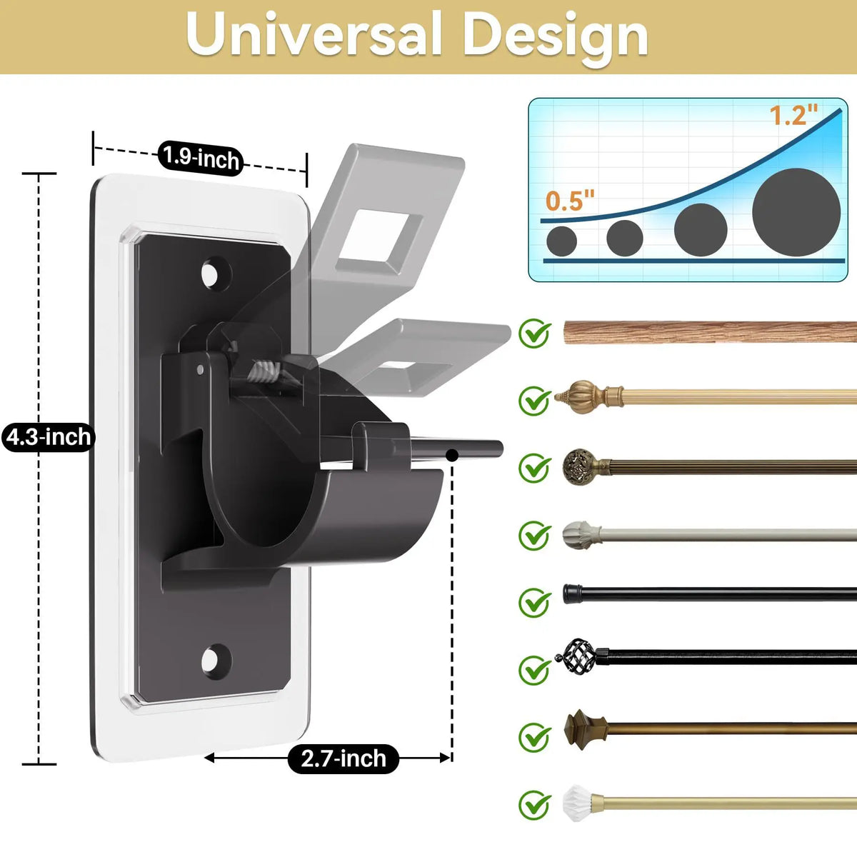No-Drill Self-Adhesive Curtain Rod Brackets – 2/4pc Set Curtain Rod Brackets Richie's