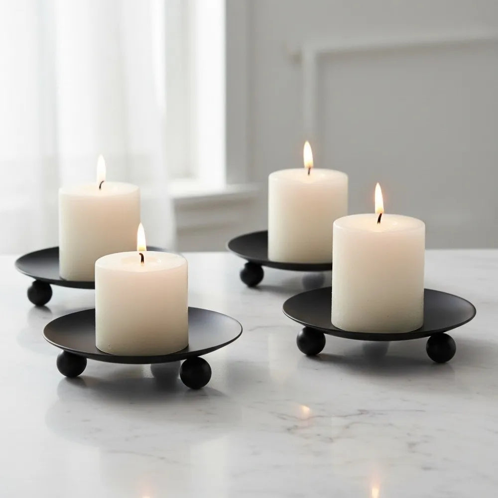 Elegant Round Tray Candle Holder – Gold & Black Iron Stand Candle Holder Stand Richie's