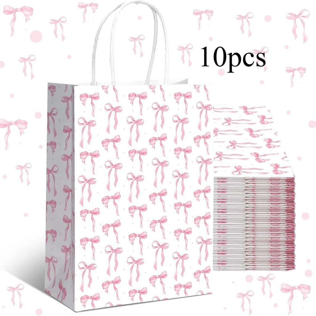 Pink Bow Paper Gift Bags with Handles | Party Favor Bags 6/10pk Paper Gift Bags Richie's 10pcs One size fits all