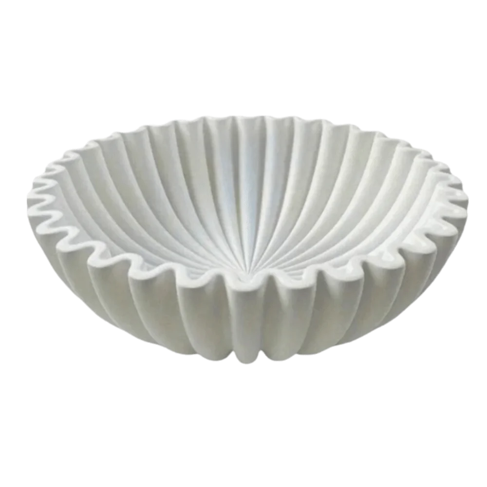White Resin Fluted Decorative Bowl | Scalloped Ruffle Design Decorative Bowl Richie's