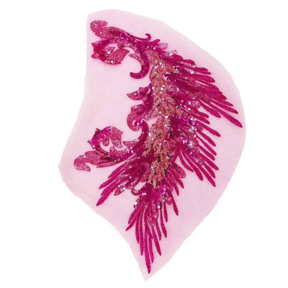 Phoenix Feather Sequined Embroidery Patch – DIY Sew-On Embroidery Patch Richie's rose red2