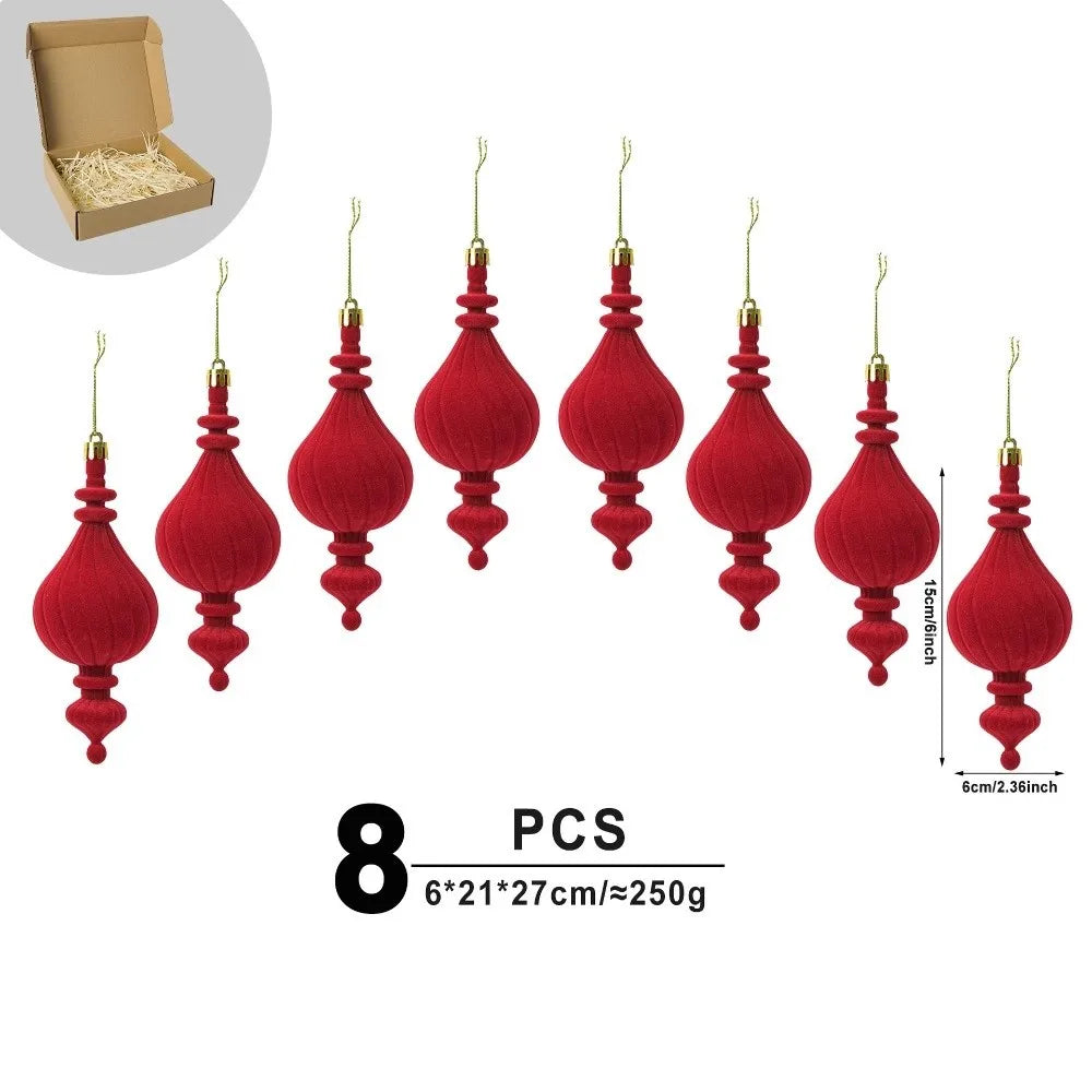 8pcs Velvet Gift Box Christmas Tree Ornaments – Flocked Pendants Christmas Tree Ornaments Richie's Red 1.5cm