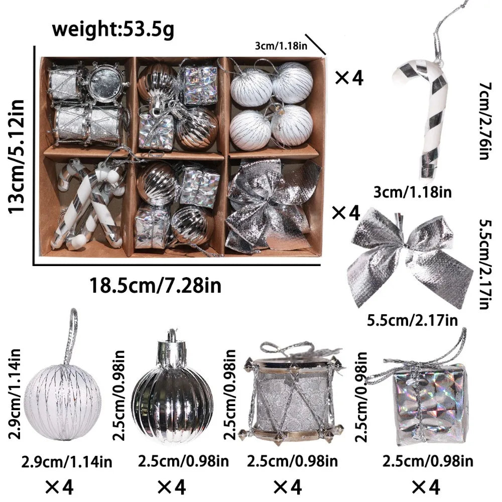24pcs Christmas Ball Ornament Set – DIY Xmas Tree Decorations Christmas Ornament Set Richie's Silver 1.5cm