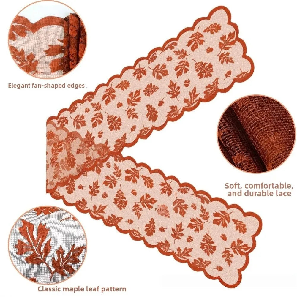 Thanksgiving Maple Leaf Lace Table Runner – Orange Fall Décor Table Runner Richie's