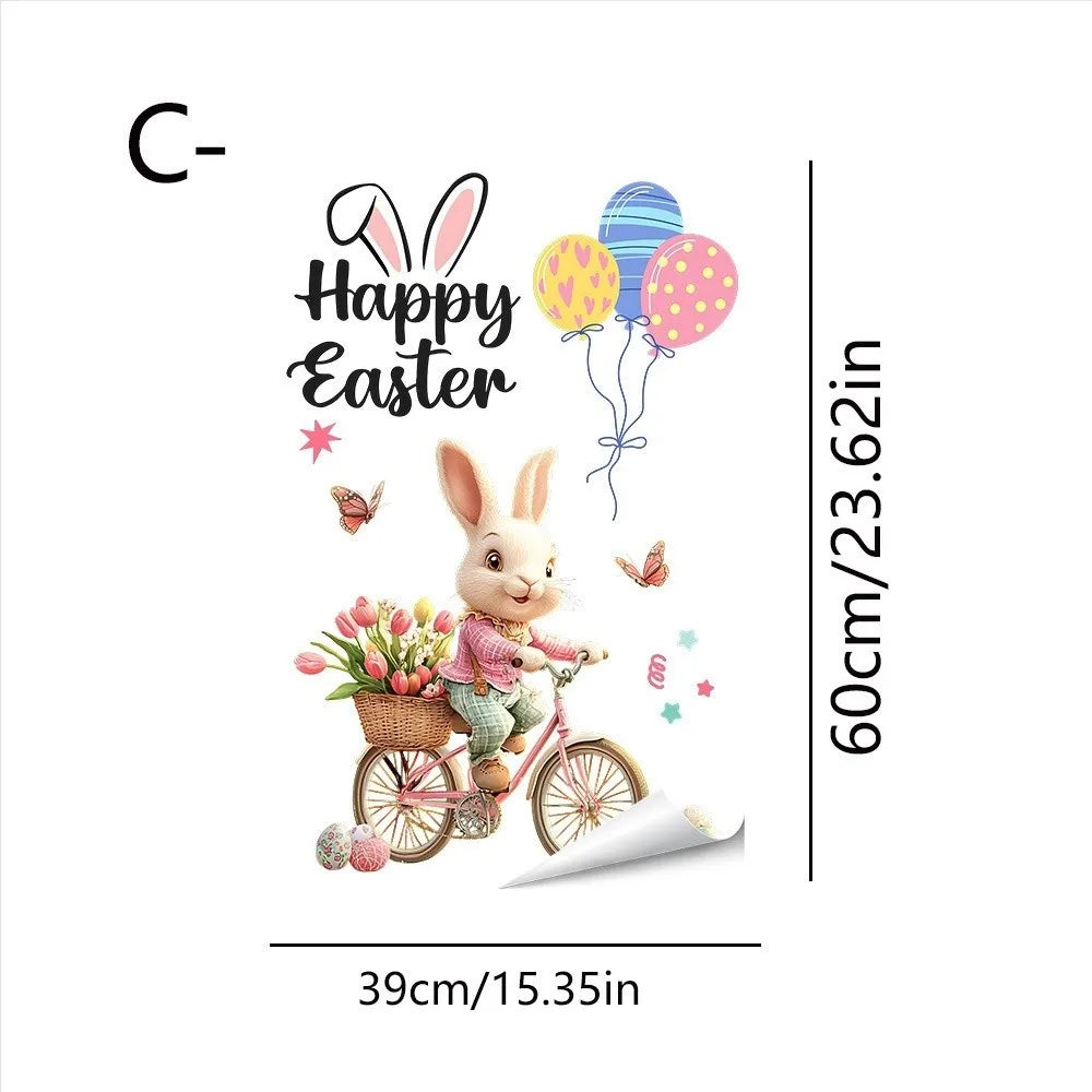 Easter Rabbit Flower Wall Stickers – Removable PVC Decals