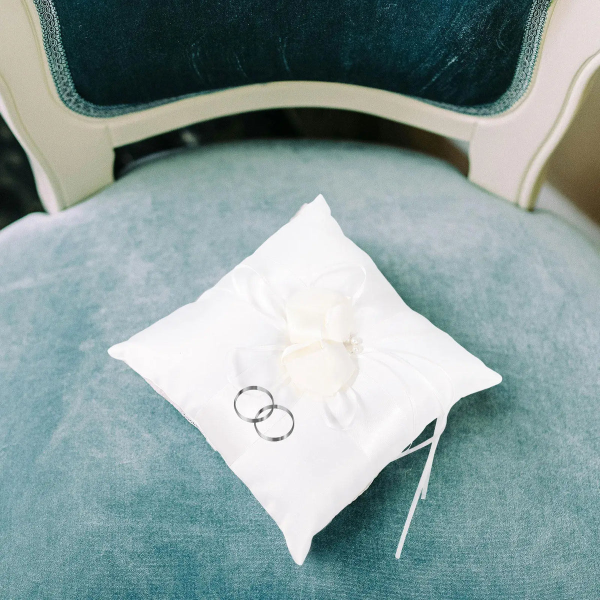 White Ring Bearer Pillow – Satin Ribbon & Faux Pearl Wedding Cushion Ring Bearer Pillow Richie's