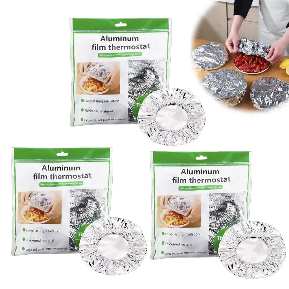 50-Pack Reusable Aluminum Foil Food Covers with Elastic Edges Food Cover Lids Richie's 3 pcs