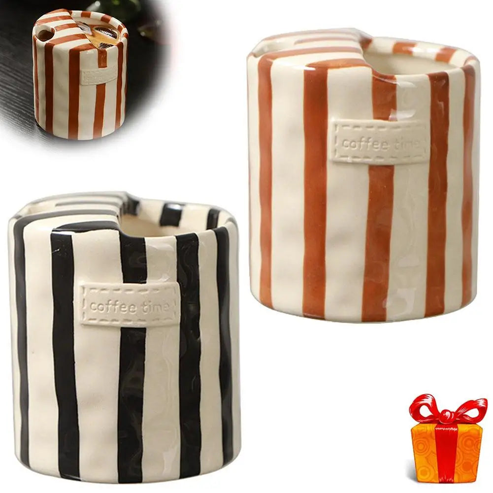 Minimalist Striped Ceramic Coffee Mug & Plate Set 300ml Ceramic Coffee Mug Richie's