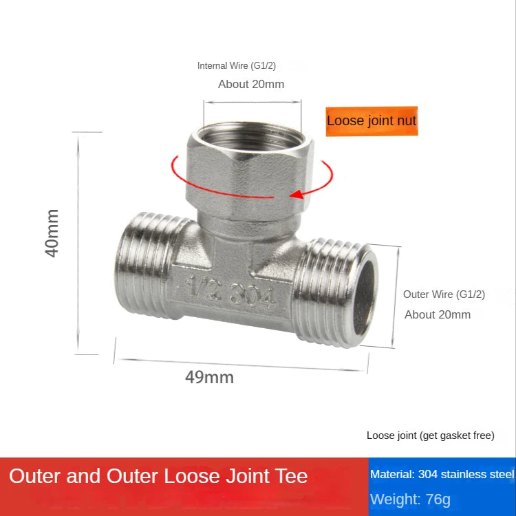 304 Stainless Steel Tee Swivel Pipe Fitting & Water Splitter 1/2" Pipe Tee Fitting Richie's 3