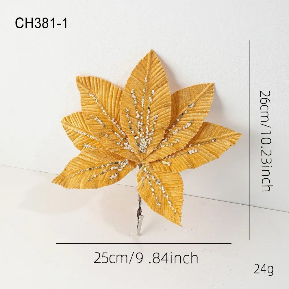 25CM Glitter Poinsettia Artificial Christmas Flower Decoration Artificial Christmas Flower Richie's Yellow