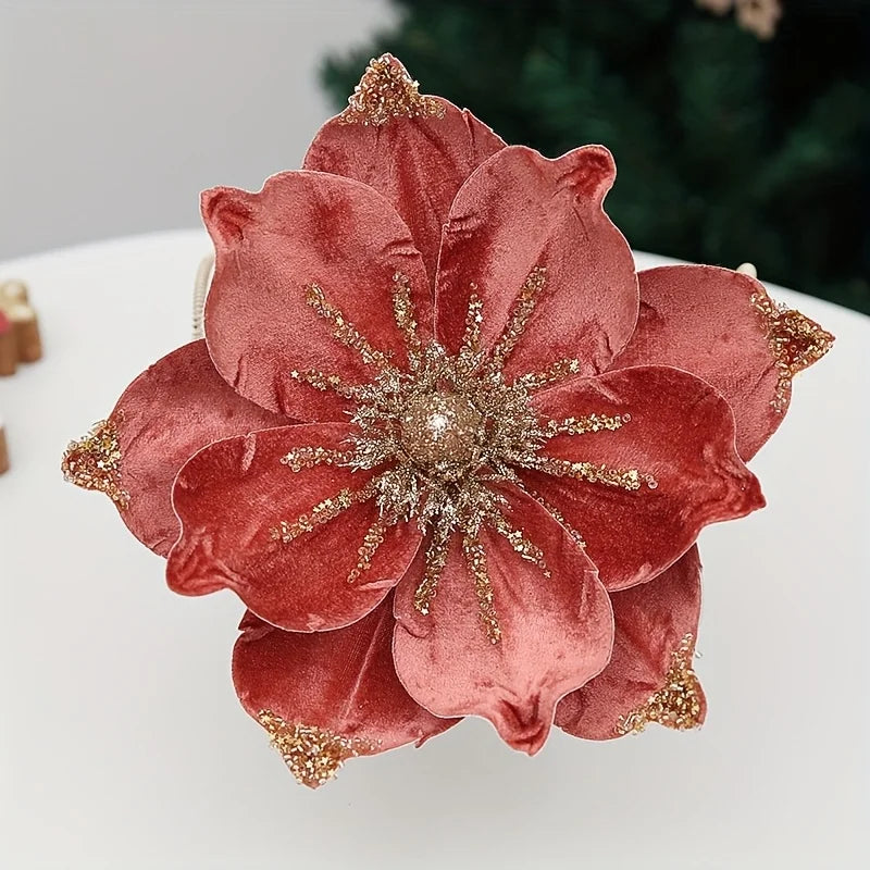 Artificial Glittery Poinsettia & Magnolia Stems | Xmas Décor Artificial Flower Stems Richie's