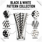 25pcs Black & White Paper Straws – Biodegradable Party Straws Paper Drinking Straws Richie's