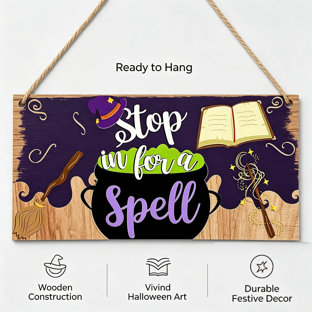 Magic Halloween Wooden Wall Plaque with Hanging Door Signs Halloween Wall Plaque Richie's