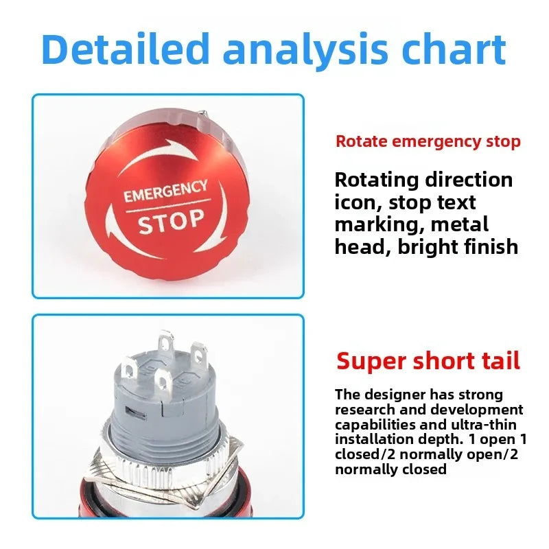 Metal Emergency Stop Button Switch Latching Knob 16/19/22mm Emergency Stop Switch Richie's