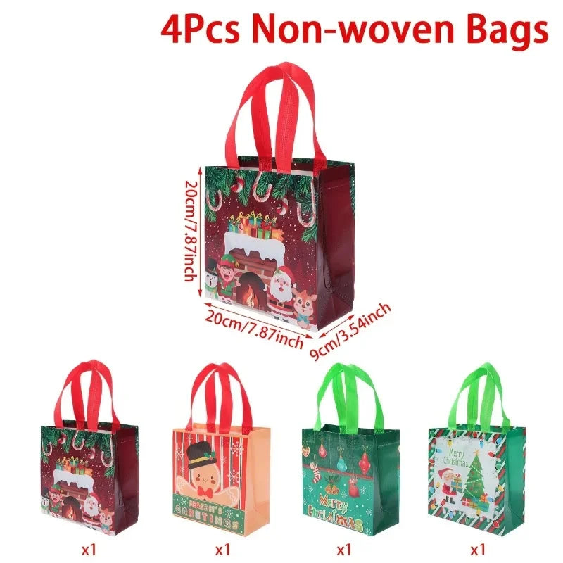 Christmas Non-Woven Tote Bags Set of 4 – Santa & Snowman Christmas Gift Bags Richie's