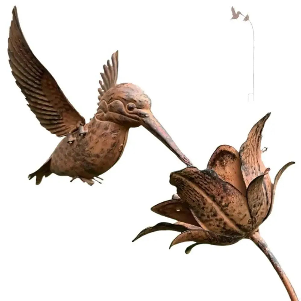 Rusty Metal Hummingbird Garden Stake – 3D Iron Sculpture Garden Stake Sculpture Richie's