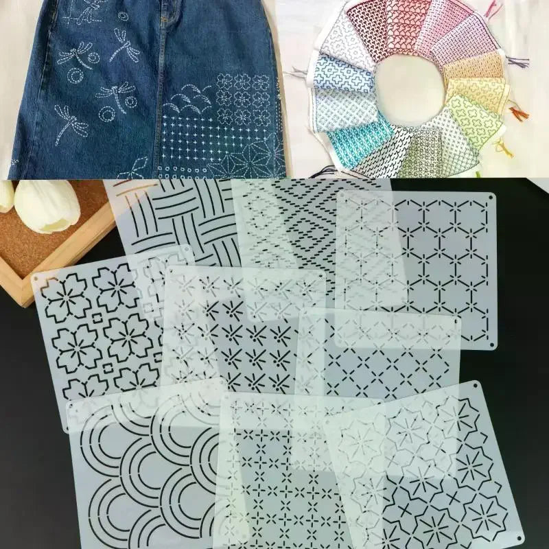 Sashiko Embroidery Stencils 9/32Pcs Reusable Geometric Templates Embroidery Stencil Set Richie's