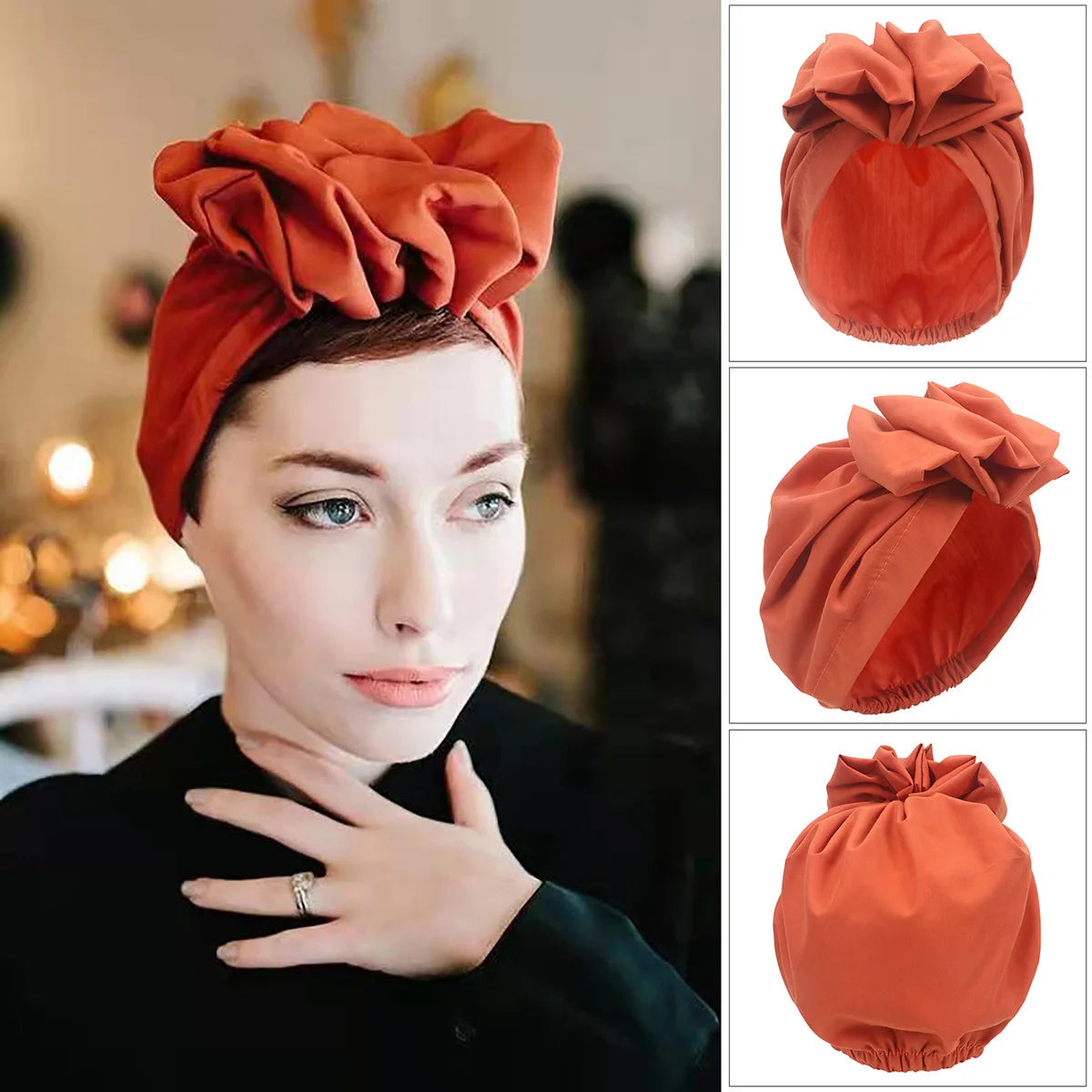 Women's Floral Pleated Turban Hat – Elastic Head Wrap & Bonnet Turban Head Wrap Richie's