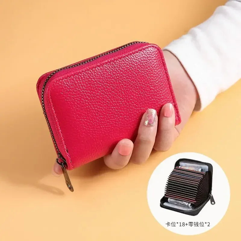 Vintage Multi-Slot Card Holder Zipper Wallet – Unisex Slim Card Holder Wallet Richie's Rose Red-18card