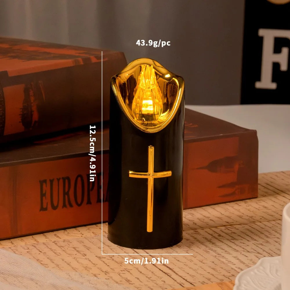 Christian Cross LED Flameless Prayer Candles – Safe Devotional LED Flameless Candle Richie's Black