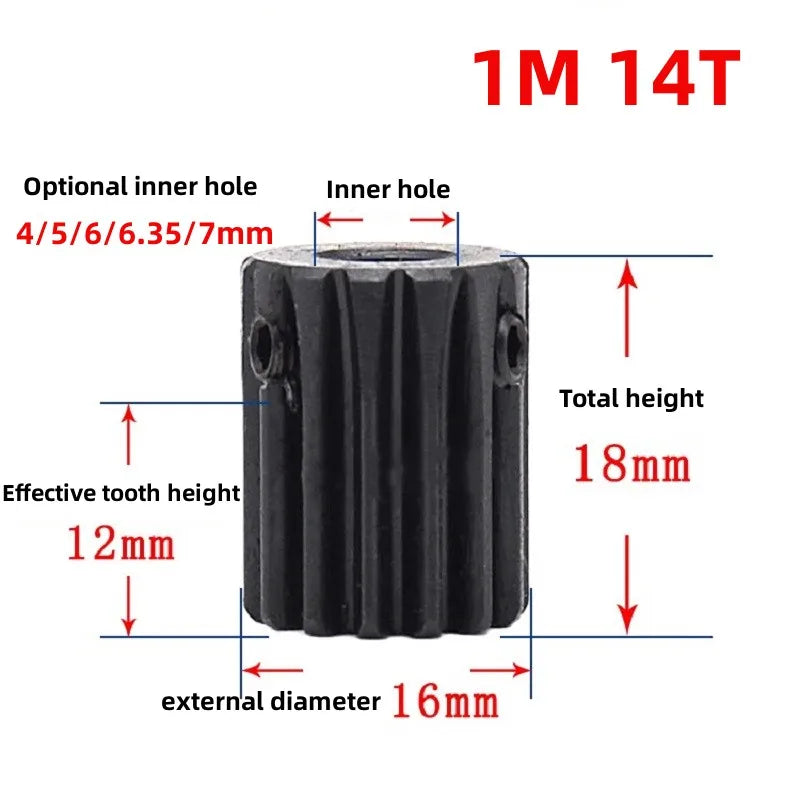 Mod 1 Pinion Spur Gears 10T 12T 14T 45# Steel – 4–7mm Bore Pinion Spur Gear Richie's