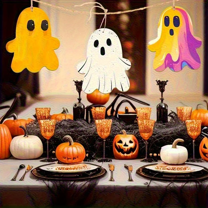 10pcs Unfinished Wooden Halloween Ornaments – 2D Flat DIY Craft Set Wooden Craft Ornaments Richie's