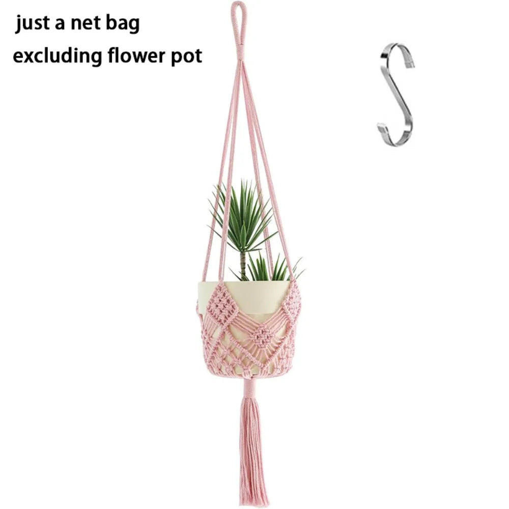 Boho Macrame Plant Hanger Cotton Rope Net Pouch for Succulents Macrame Plant Hanger Richie's Pink