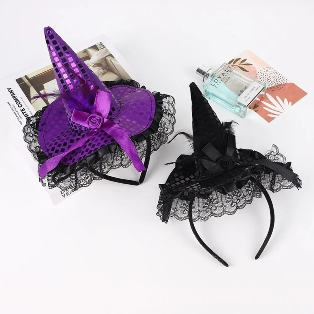 Halloween Witch Hat Headband – Lace Sequins Hair Hoop Halloween Costume Headband Richie's