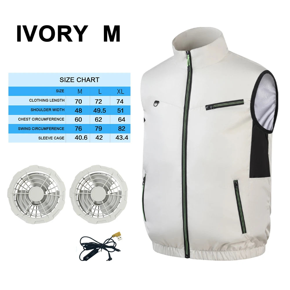 APWIKOGER Cooling Fan Vest – USB Wearable Vest for Summer Outdoor Cooling Fan Vest Richie's Ivory M with fan