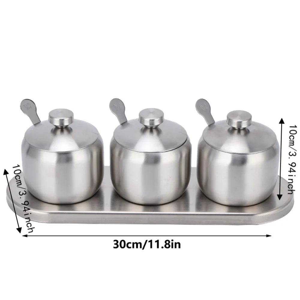 304 Stainless Steel Seasoning Pot Set 300ml with Lid & Spoons Seasoning Pot Set Richie's