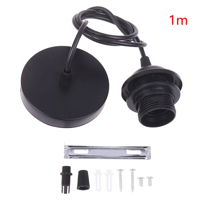 Retro E27 Pendant Lamp Holder Socket with Hanging Wire 1m/1.5m Pendant Lamp Holder Richie's 100cm Black