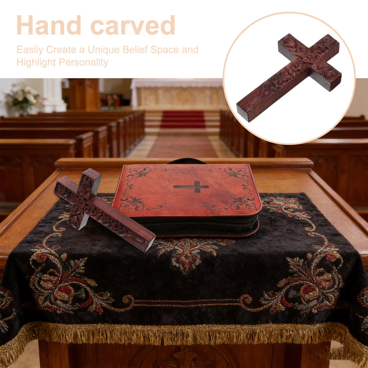 Wooden Cross Wall Decor Dark Brown Hand-Carved Rose Religious Art Religious Wall Decor Richie's