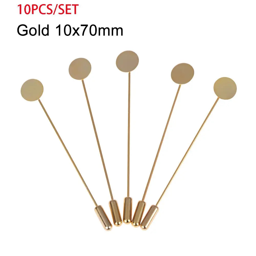 10pcs Cabochon Tray Cameo Brooch Pins Gold Silver DIY Craft Set Brooch Pin Set Richie's Gold 10x70mm